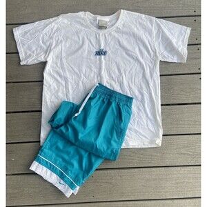 Nike Y2K Women’s Outfit White Logo Cotton T-shirt XL + Teal Baggy Capri Pants